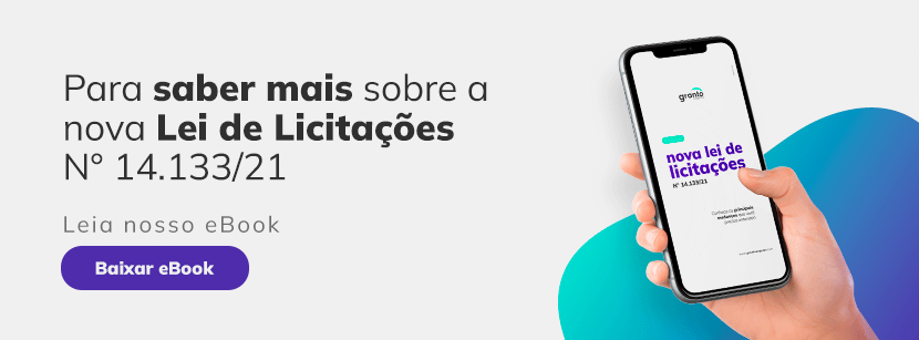 Banner referente a seguro garantia licitação: "Para saber mais sobre a nova Lei de Licitações N° 13.133/21 leia nosso eBook." Na imagem há uma mãe segurando um smartphone, na tela do smartphone está a capa do eBook. Na arte há um botão para baixar o eBook.